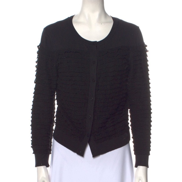 Oscar de la Renta black ruffle cardigan - Picture 1 of 10